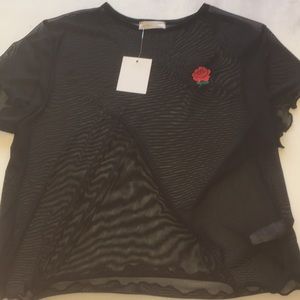 Sparkle mesh top w a rose